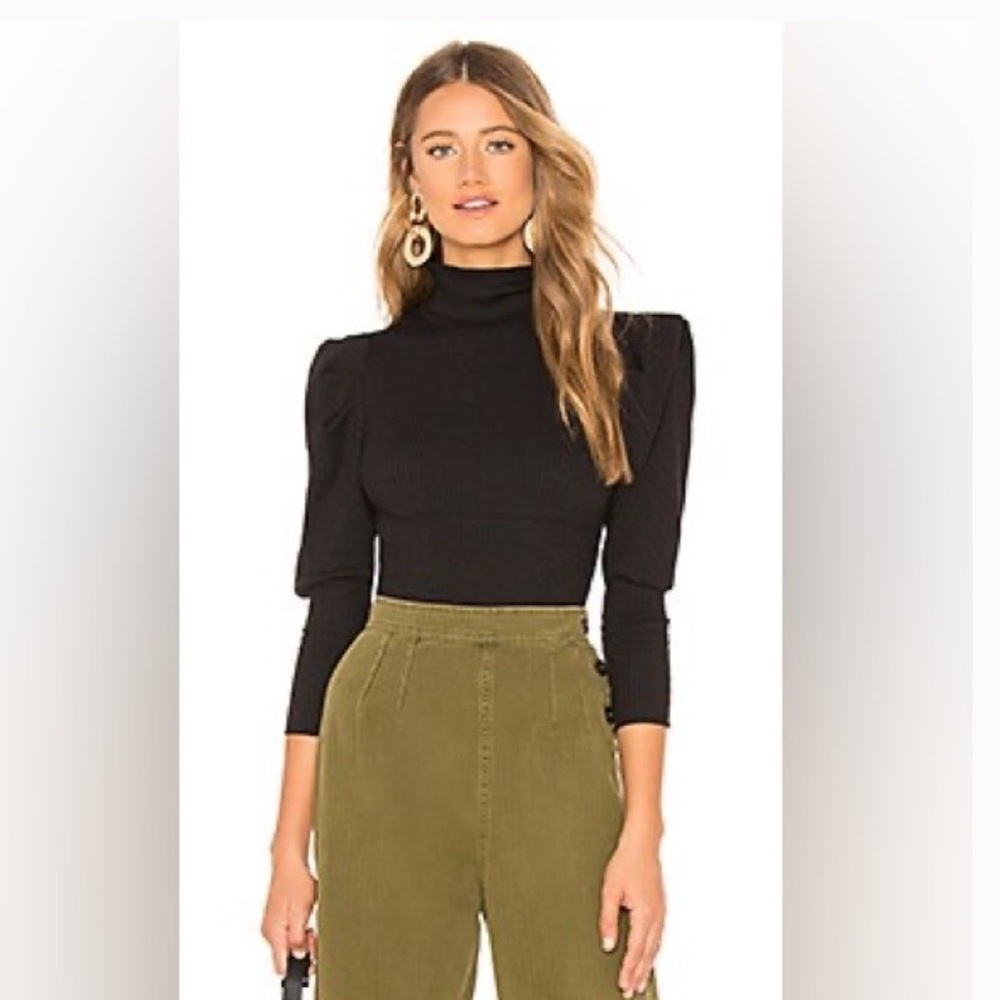 Free People-Size Medium-Lala Puff-Sleeve Cropped Top - Black